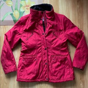 •JESSICA SIMPSON• Red Jacket >> faux fur + quilted lining (missing belt)